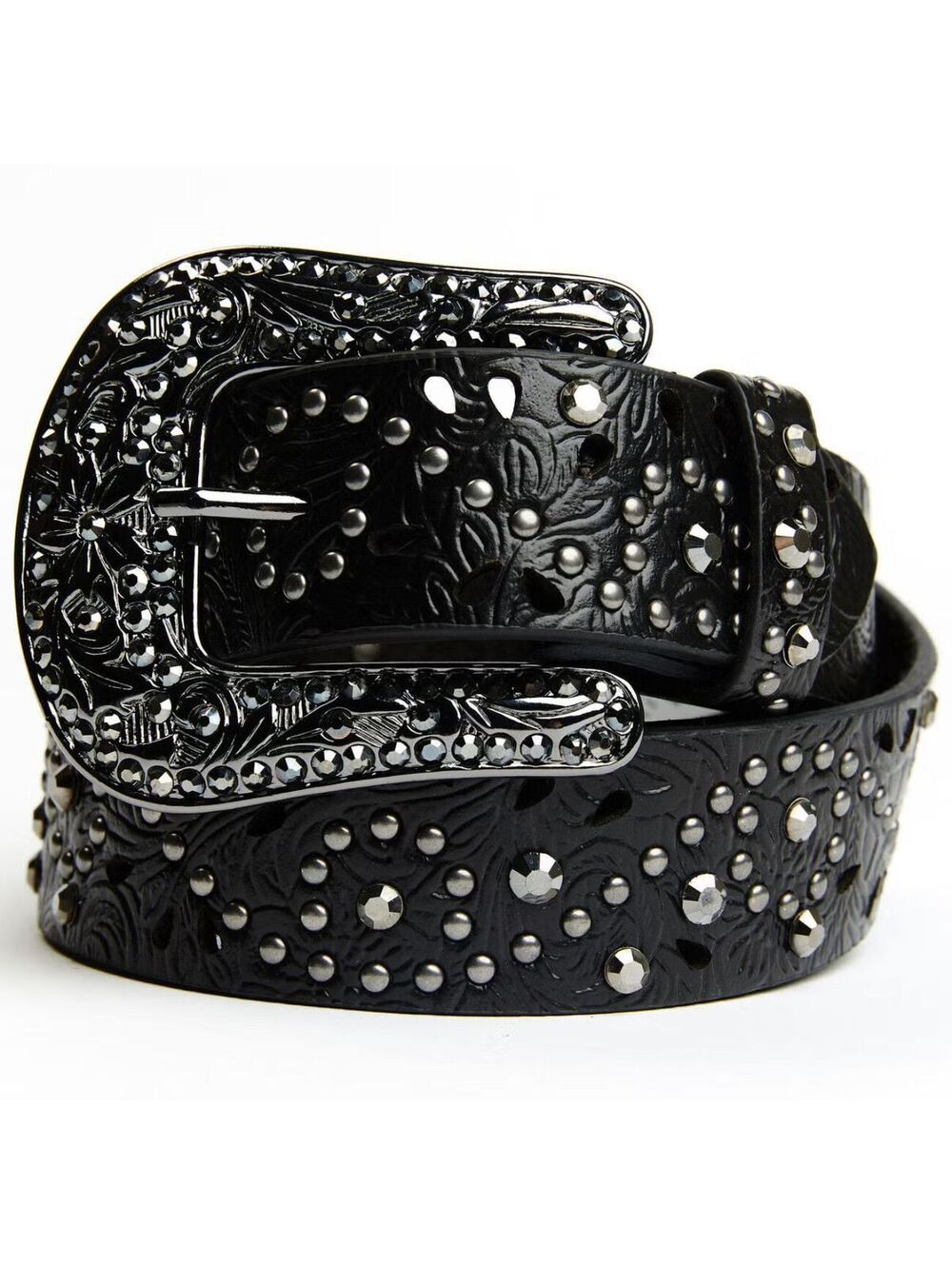(L/XL) NWT SHYANNE WOMEN’S BLACK FLORAL EMBOSSED EMBELLISHED WESTERN BELT